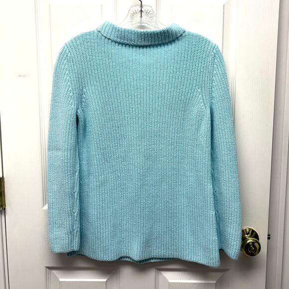 Talbots Cotton Sweater, Aqua Mock Turtleneck, Women's Size SP - Picture 1 of 4